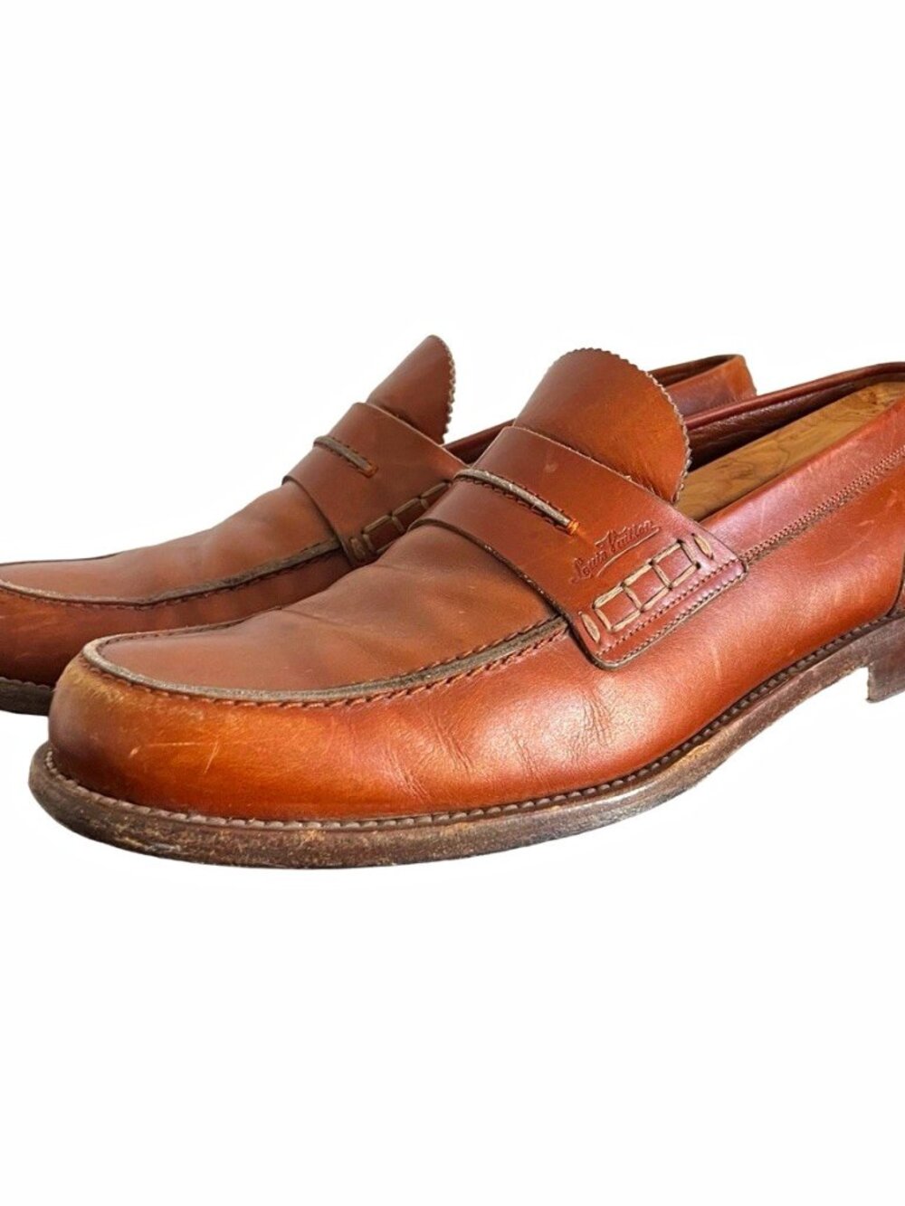 Louis Vuitton Brown Leather LV Logo Loafers Size 8.5